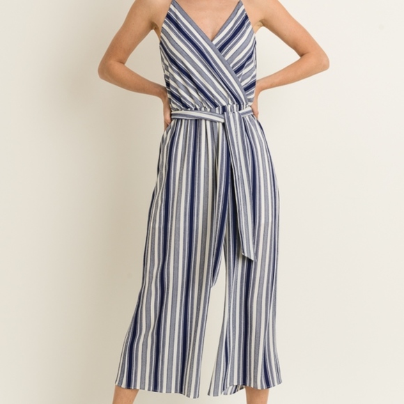 Pants - NWT  Navy white Striped Jumper Jumpsuit Tie Waist